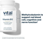 Vital Nutrients Vitamina B12 1000mcg - Metilcobalamina Vegano - 100 Cápsulas