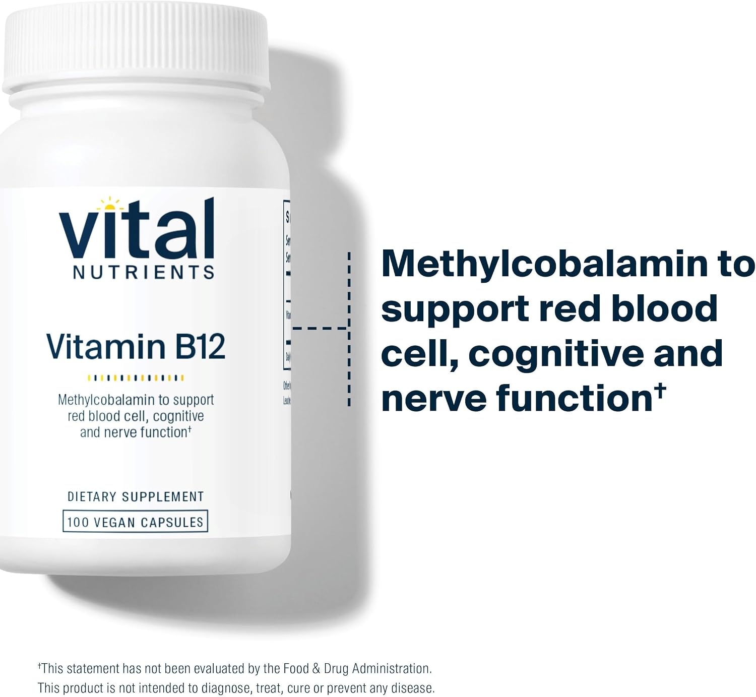 Vital Nutrients Vitamina B12 1000mcg - Metilcobalamina Vegano - 100 Cápsulas