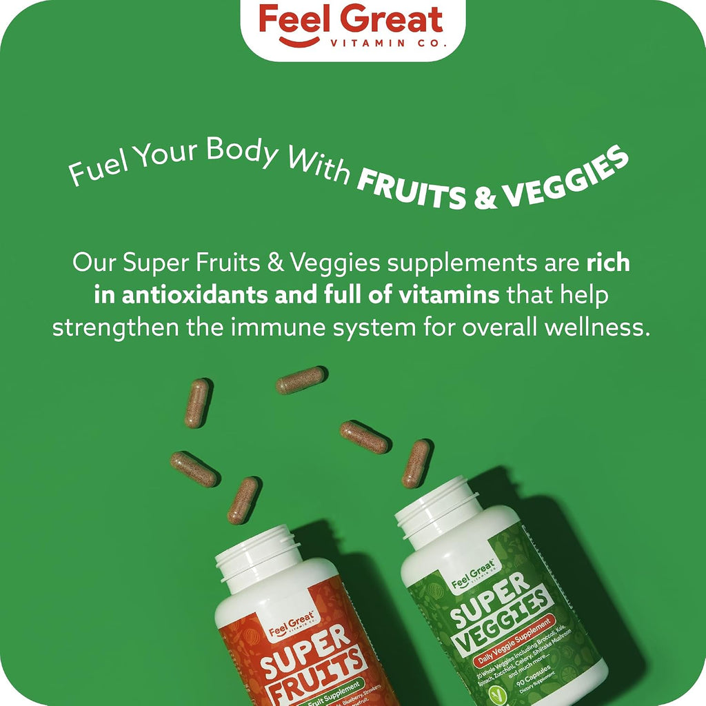 Feel Great Fruit and Vegetable Supplements - 20+ Super Reds & Greens, 180 Comprimidos (2 Envases de 90)