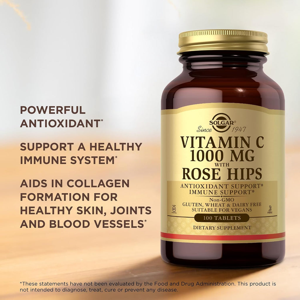 Solgar Vitamin C 1000 mg with Rose Hips - 100 Tablets - Antioxidant & Immune Support - Gluten Free, Vegan