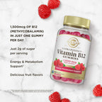 Solgar Methyl B12 Gominolas 1500mcg - Vitamina B12 Metilcobalamina para Energía y Metabolismo - Sabor Frambuesa - 60 Gominolas Veganas