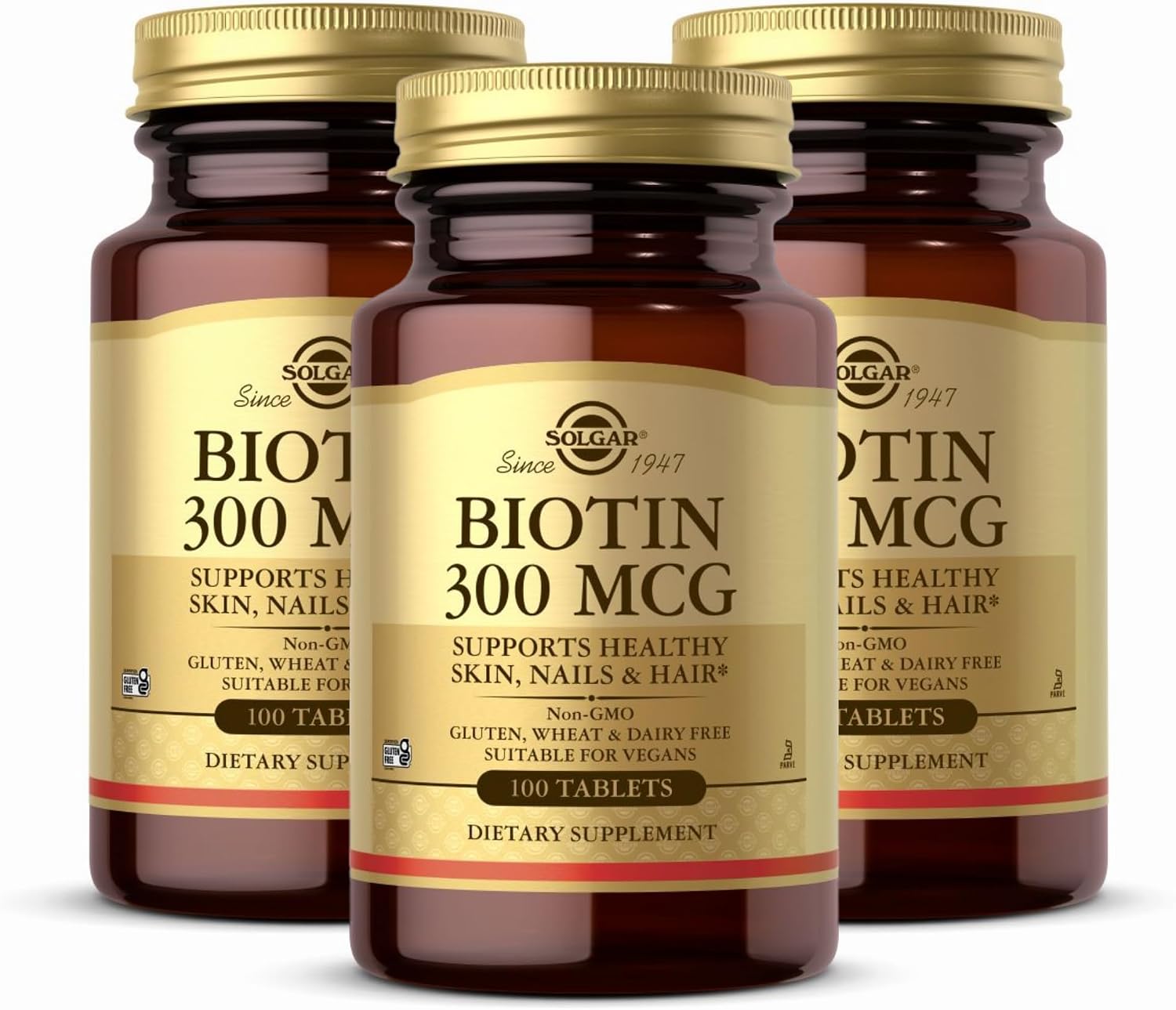 Solgar Biotina 300 mcg, 100 Comprimidos, Pack de 3