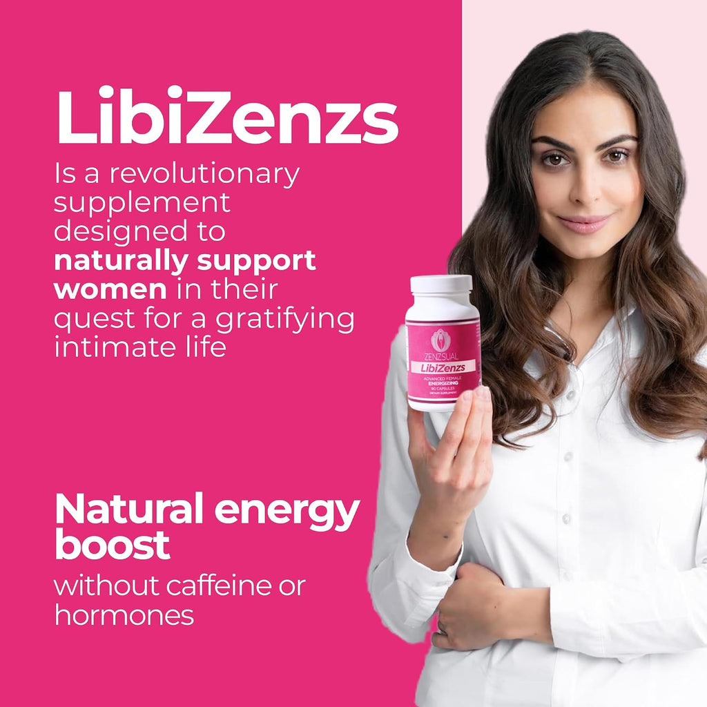 ZENZSUAL Libizenzs – Suplemento energético vegetal para mujeres – Sin cafeína – Con maca, ashwaganda y ginseng – 90 cápsulas veganas