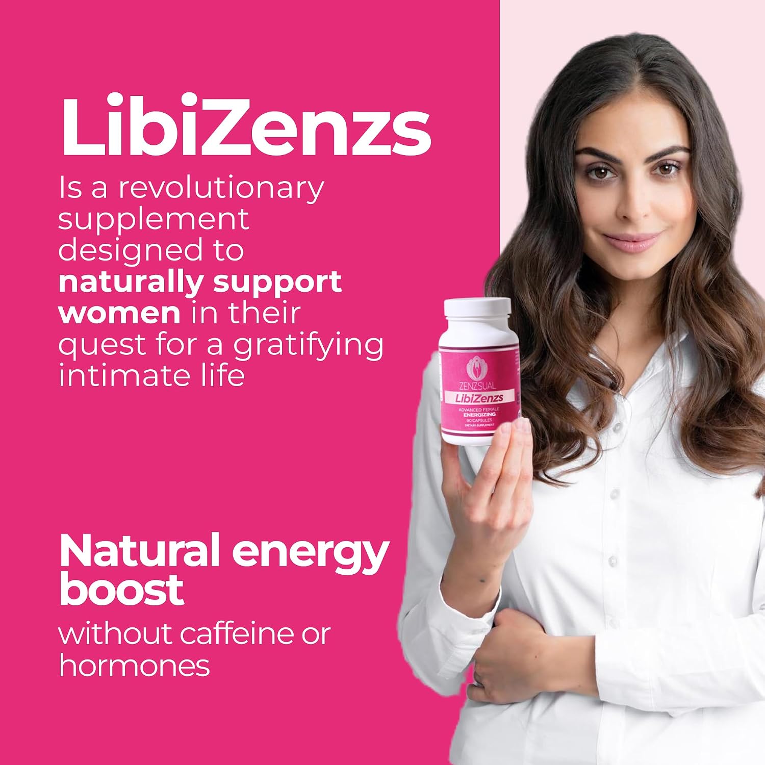 ZENZSUAL Libizenzs – Suplemento energético vegetal para mujeres – Sin cafeína – Con maca, ashwaganda y ginseng – 90 cápsulas veganas