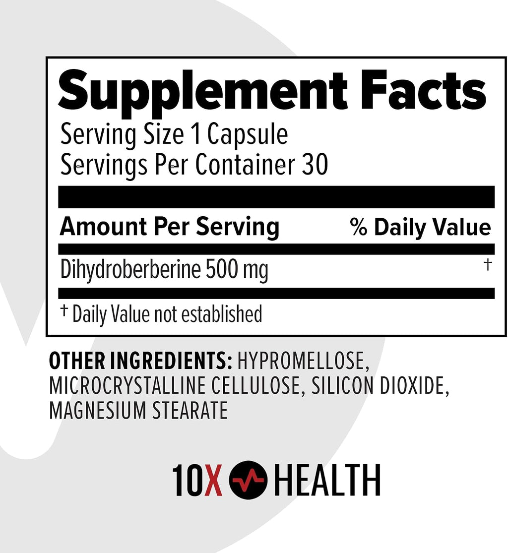 10X Health Berberine 500mg - Dihidroberberina - 30 Cápsulas