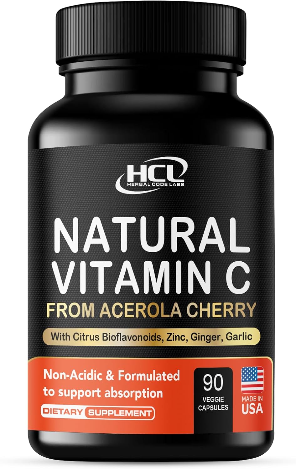 Vitamina C Natural de Acerola Orgánica - Alta Absorción - con Ajo, Jengibre y Bioflavonoides Cítricos - Apoyo al Sistema Inmunitario y Colágeno - Vitaminas para la Piel Antienvejecimiento