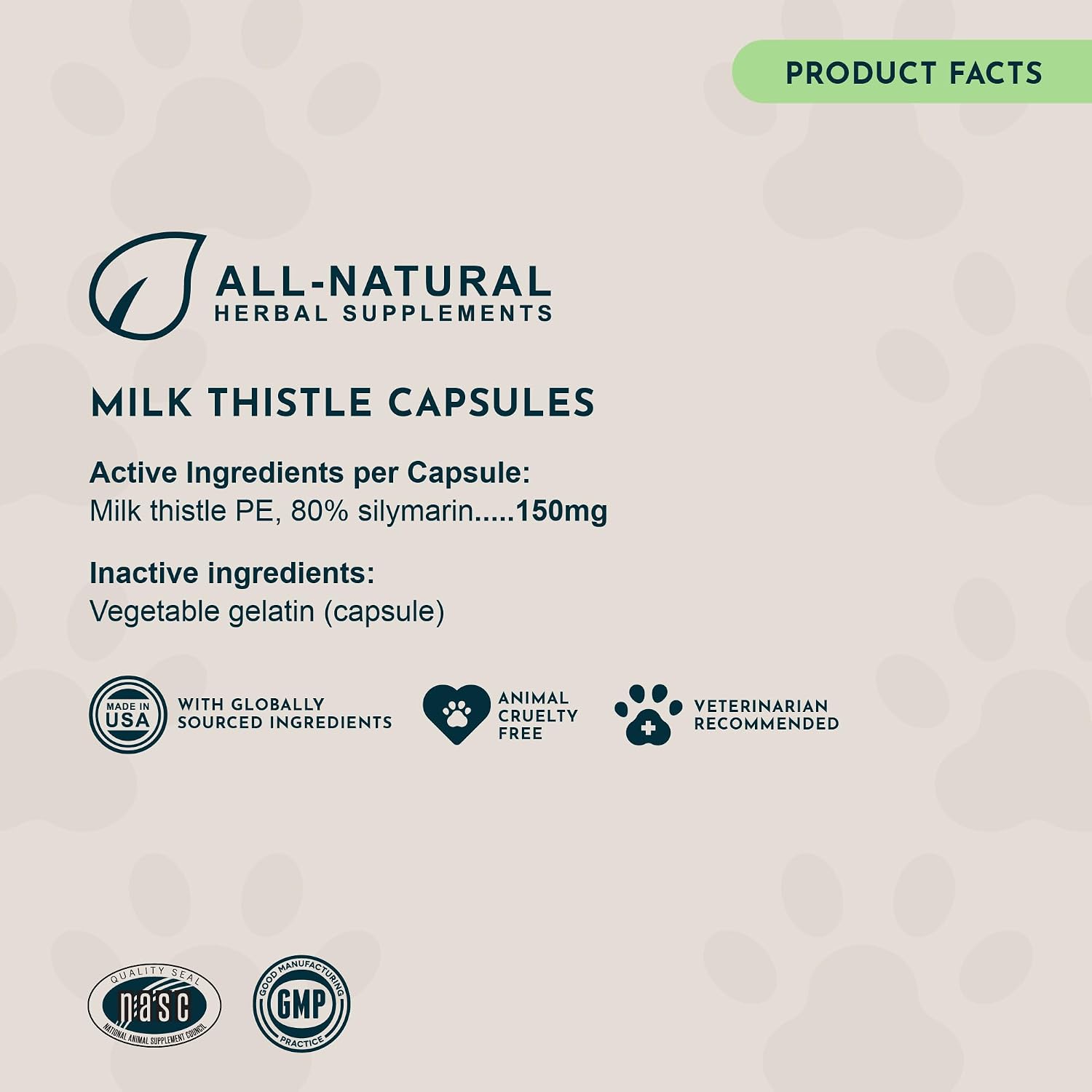 Animal Essentials Milk Thistle for Dogs and Cats - Liver Support, 150mg, Silymarin, Organic Herbal Capsules - 30 Count