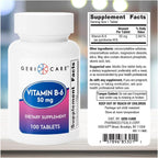 GeriCare Vitamina B-6 50 mg - Apoyo Nutricional para la Función Cerebral, Metabolismo y Sistema Nervioso - 100 Comprimidos