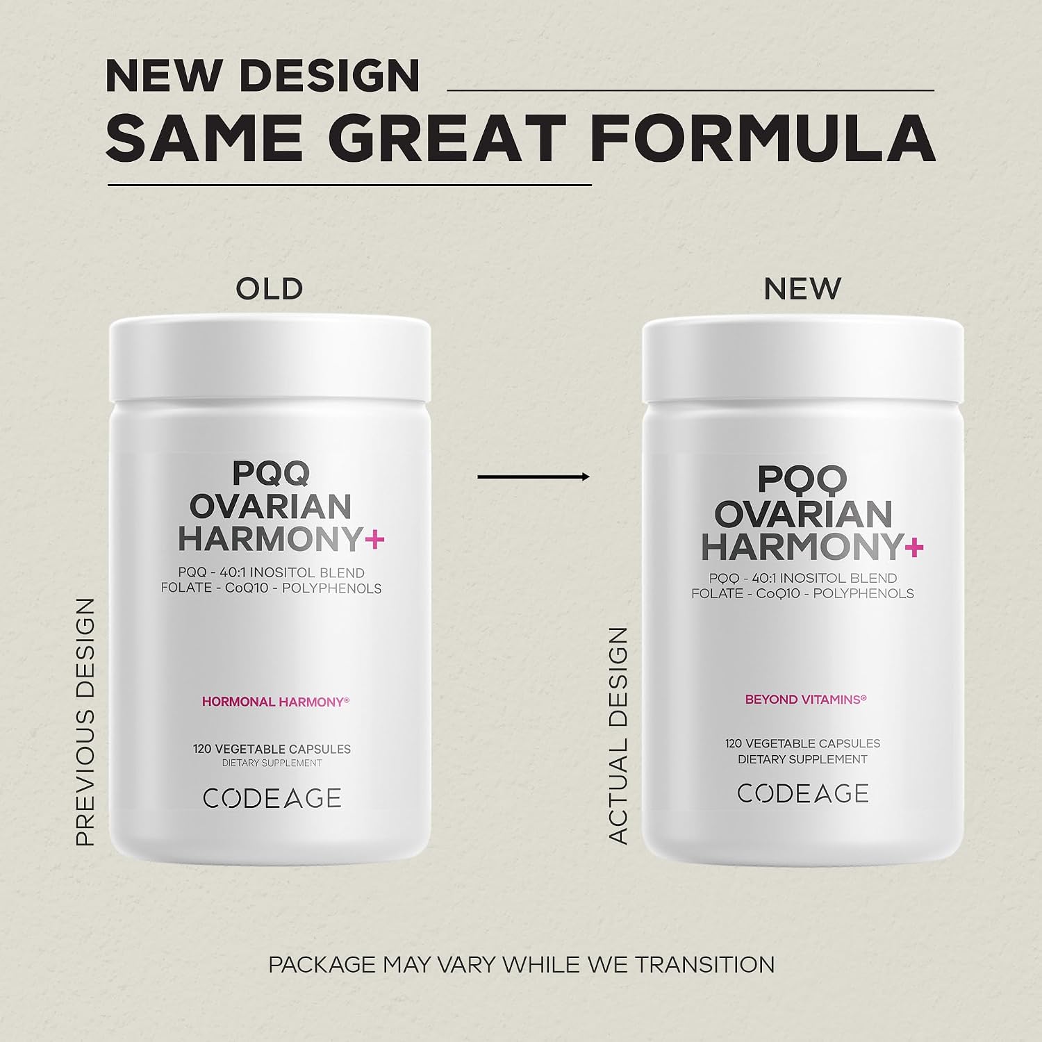 Codeage PQQ Ovarian Harmony+ - Suplemento con PQQ, Myo-Inositol & D-Chiro-Inositol 40:1, Folato 5-MTHF, CoQ10, Arándano Silvestre - Envío Liposomal - No-GMO - 120 Cápsulas