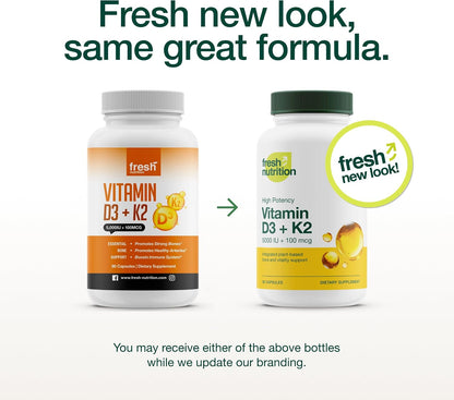 Fresh Nutrition Vitamina D3 + K2 Vegana - 5000 UI D3 + 100mcg K2 como MK-7 - 90 Cápsulas – Image 2