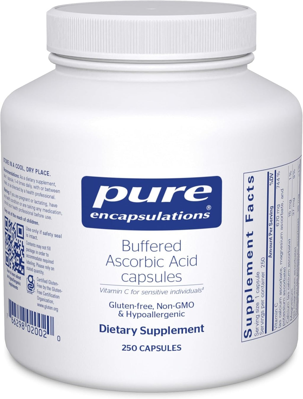 Pure Encapsulations Ácido Ascórbico Amortiguado Cápsulas | Vitamina C para personas sensibles | 250 Cápsulas