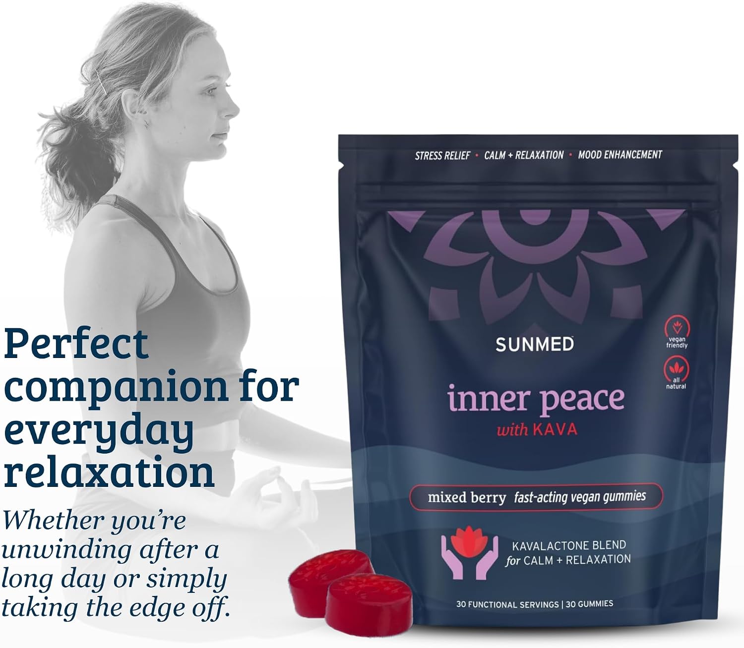 SUNMED Gominolas de Kava para el Estrés y la Calma Profunda | 100mg Kavalactonas | Vegano | Sabor Frutos Rojos