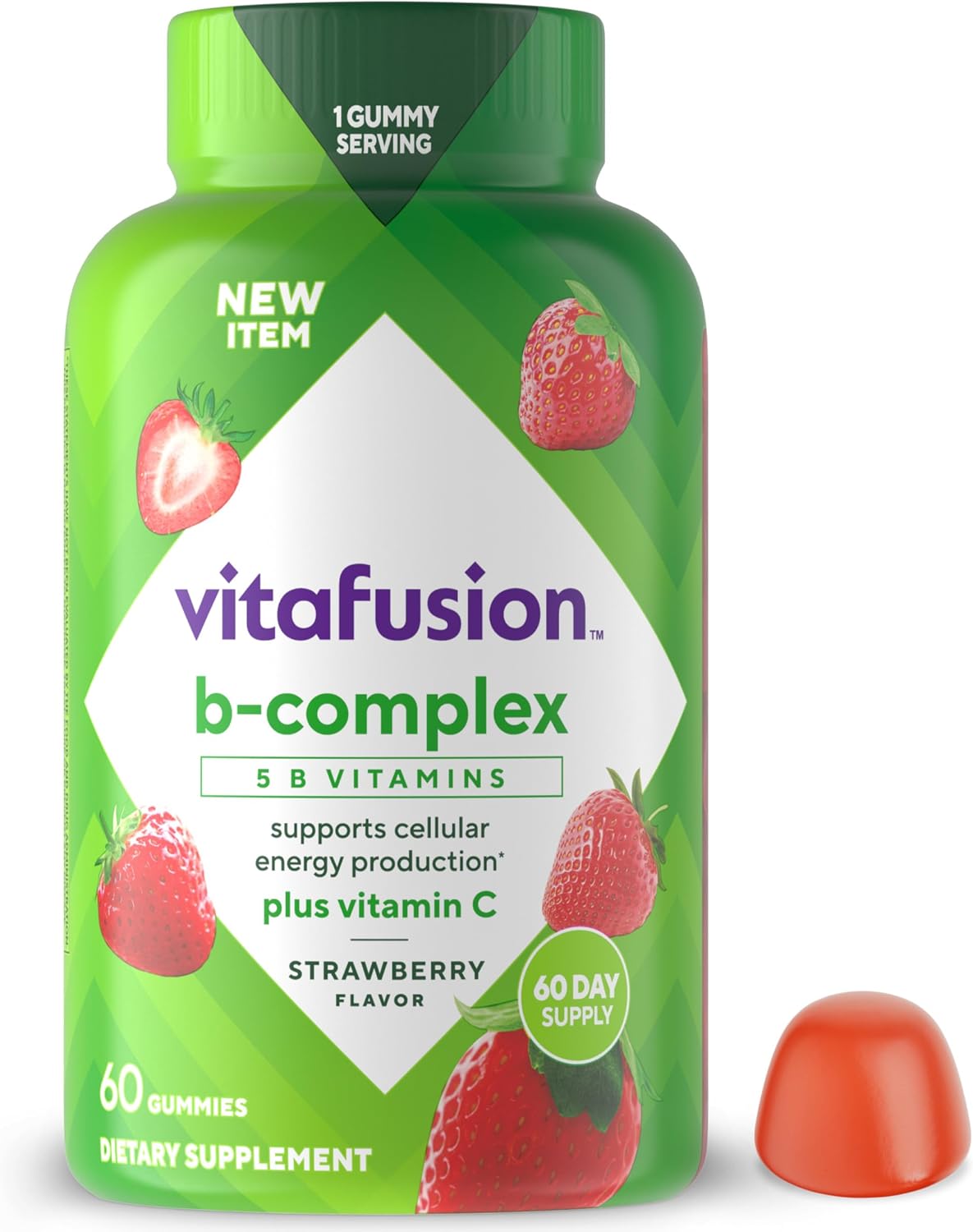 Vitafusion Complejo B Gummies – 60 Gomitas para Adultos con Vitamina C, Sabor Fresa