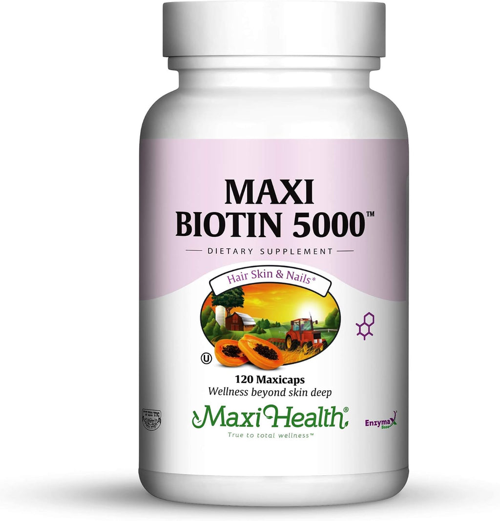 Maxi Health Biotin 5000 mcg – Biotin for Hair, Skin, and Nails – 120 Vegetarian Capsules