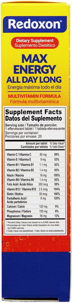 Redoxon Max Energy, Ayuda a Apoyar el Sistema Inmunitario, Sabor Naranja, 20 Comprimidos Efervescentes