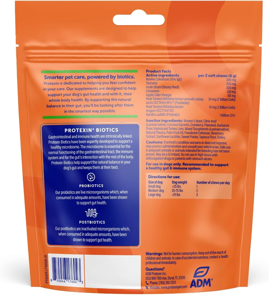 Protexin Daily Care Gut+ Immunity – 60 Masticables para Perros, Sabor Pavo y Arándano