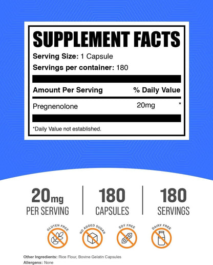 BulkSupplements Pregnenolona 20 mg, 180 Cápsulas – Image 2