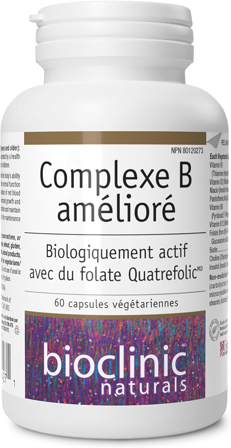 Bioclinic Naturals Enhanced B Complex 60 Softgels - Biológicamente Activo con Quatrefolic Folate