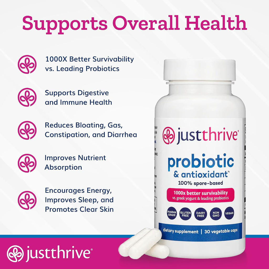 Just Thrive Probiótico y Antioxidante, 30 cápsulas