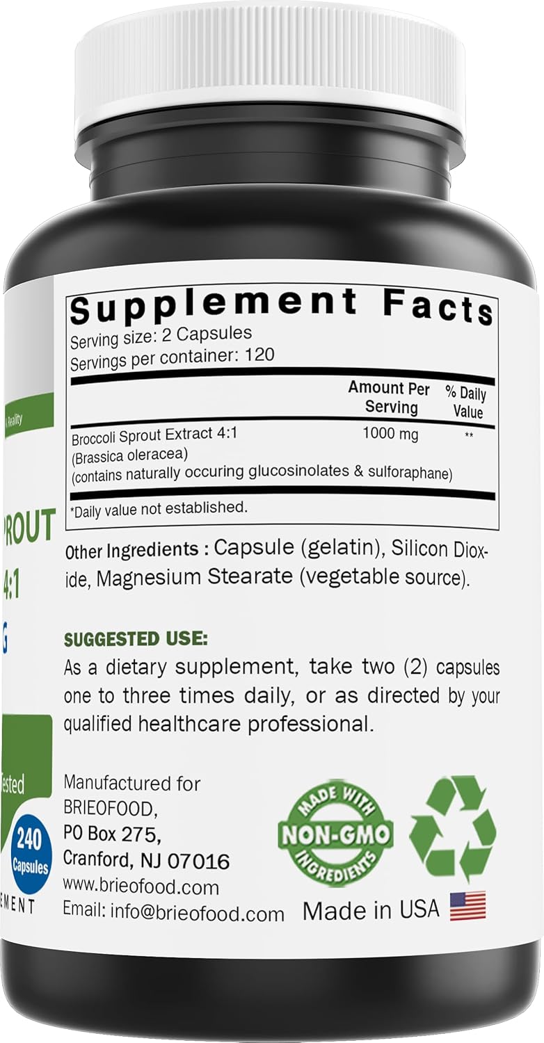 Extracto de Brotes de Brócoli 4:1 - 1000 mg por Porción - 240 Cápsulas
