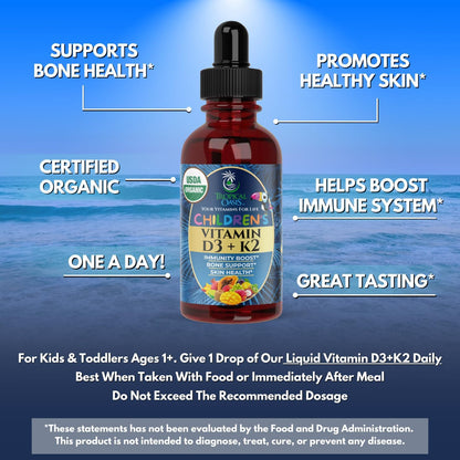 Tropical Oasis Gotas Líquidas Orgánicas de Vitamina D3 y K2 para Niños y Bebés de 1+ Años | Suplemento Vegano sin OMG | 59 – Image 3