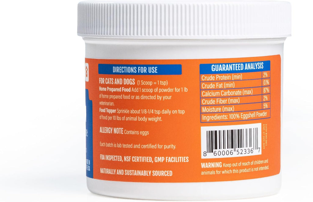 Eggshell Calcium for Pets - 12 oz. Polvo de Cáscara de Huevo Natural, Suplemento Mineral Ultra Puro para Gatos y Perros