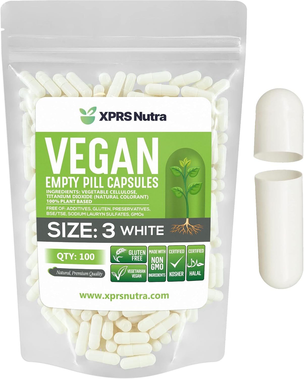 XPRS Nutra Cápsulas Vacías Tamaño 3 - 1000 Unidades - Veganas - Vegetarianas - Verde Bosque