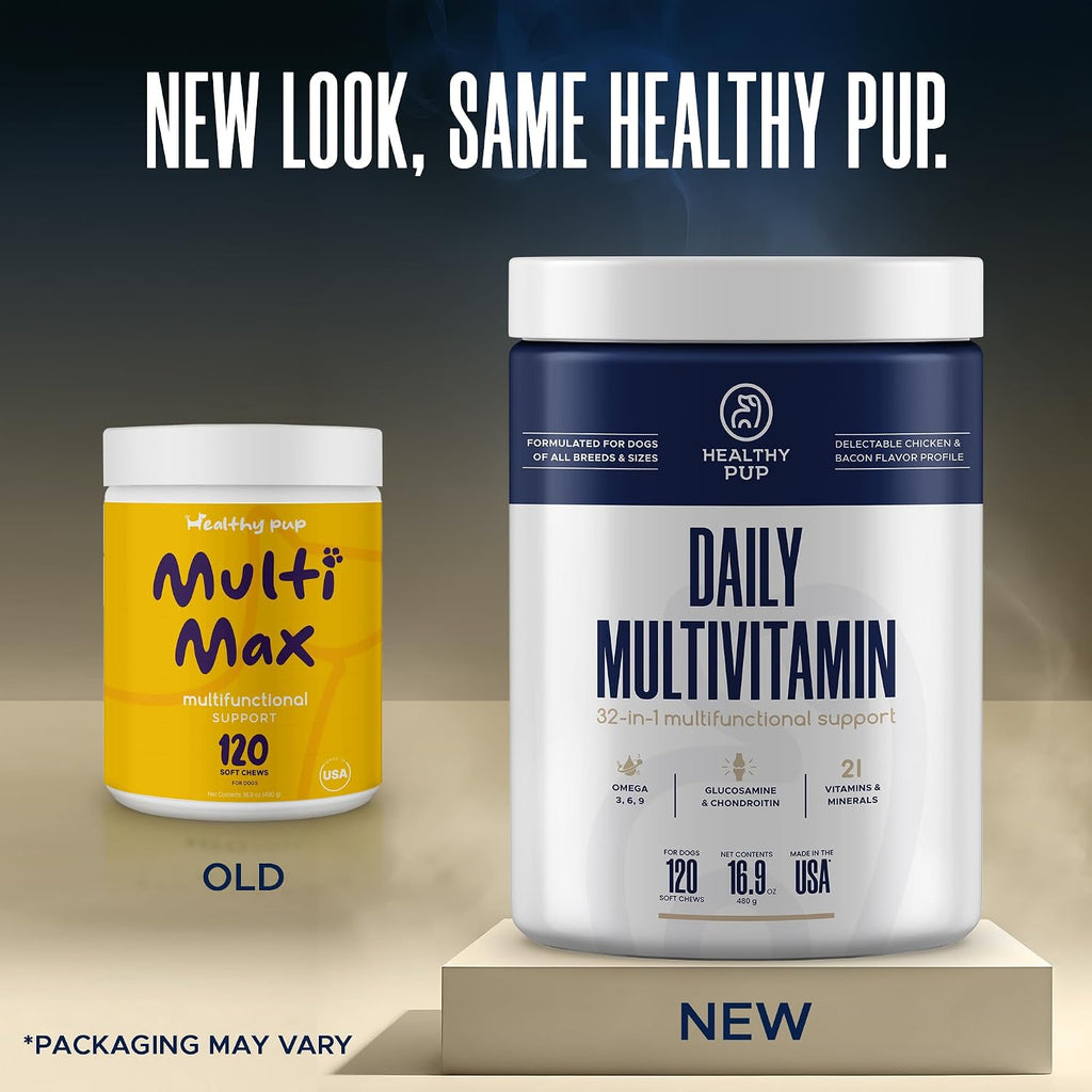 Suplemento multivitamínico para perros - 120 masticables blandos con Omega, Probióticos, Glucosamina y más - para perros pequeños, grandes y mayores