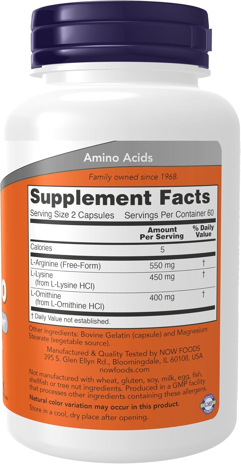 NOW Foods Tri-Amino con L-arginina, L-ornitina y L-lisina, 120 cápsulas