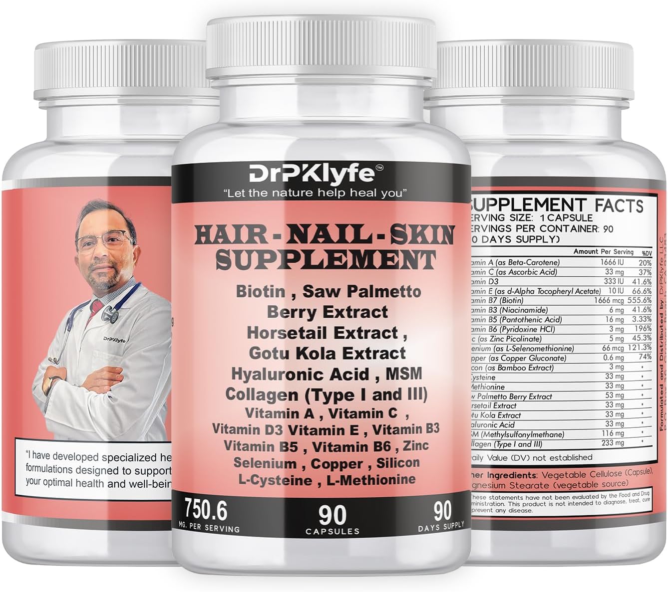 DrPKLyfe Complemento para Cabello, Uñas y Piel - 90 Cápsulas