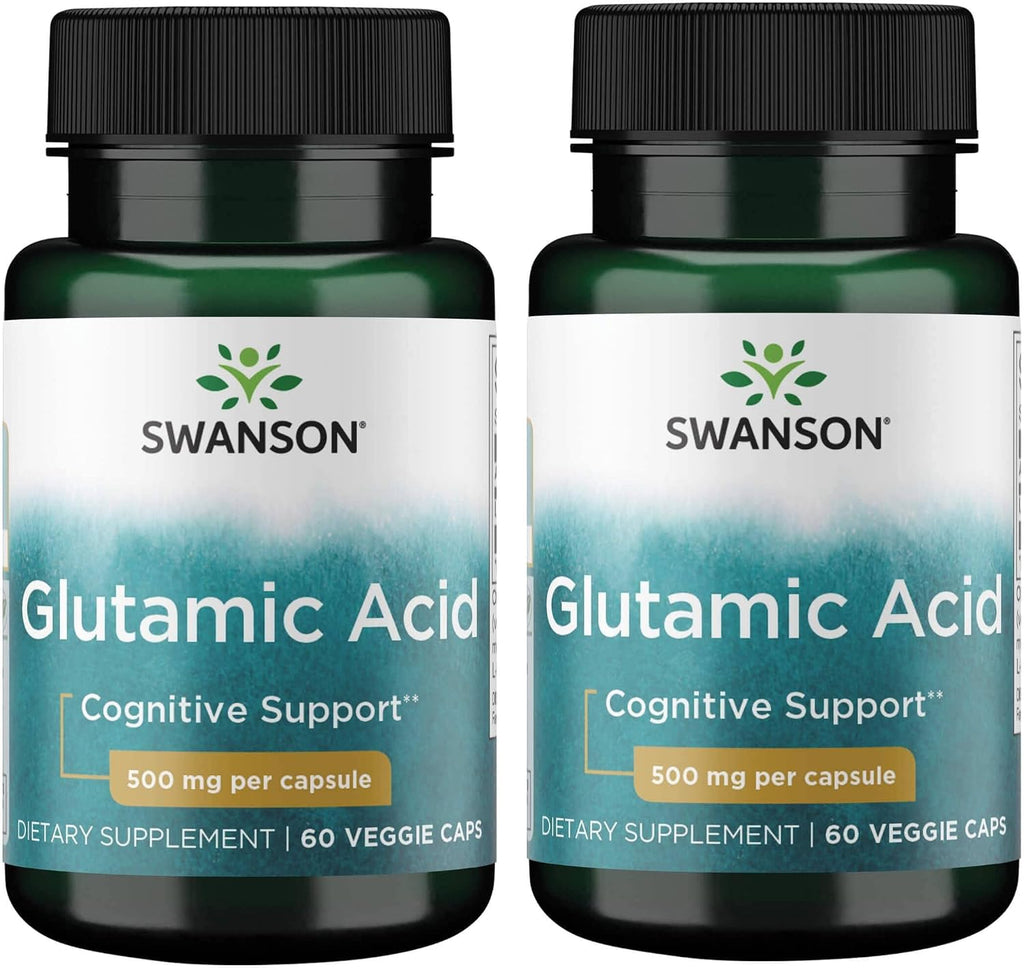 Swanson Ácido Glutámico 500 mg 60 Cápsulas Vegetales (Paquete de 2)