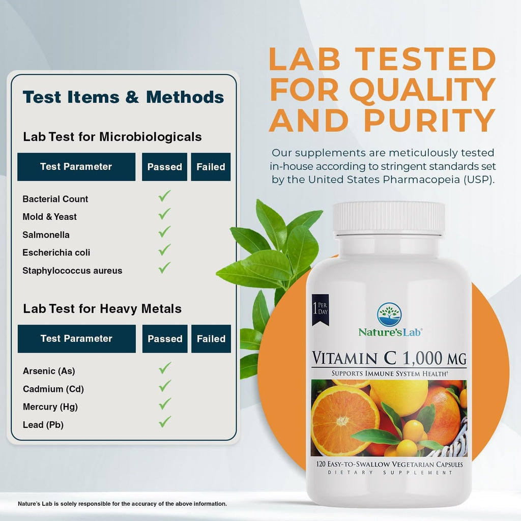 Nature's Lab Vitamina C 1000 mg, 120 cápsulas vegetarianas