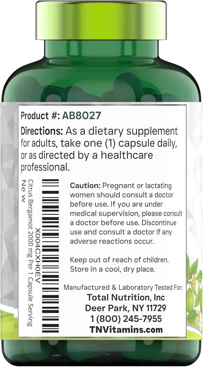Citrus Bergamot 2000 mg - 180 Cápsulas | Suplemento de Bergamota Cítrica