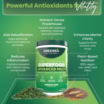 Greens+ Advanced Multi Raw Superfood - – Clorella: alga verde de agua dulce que aporta clorofila, vitamina B12 y – Image 2