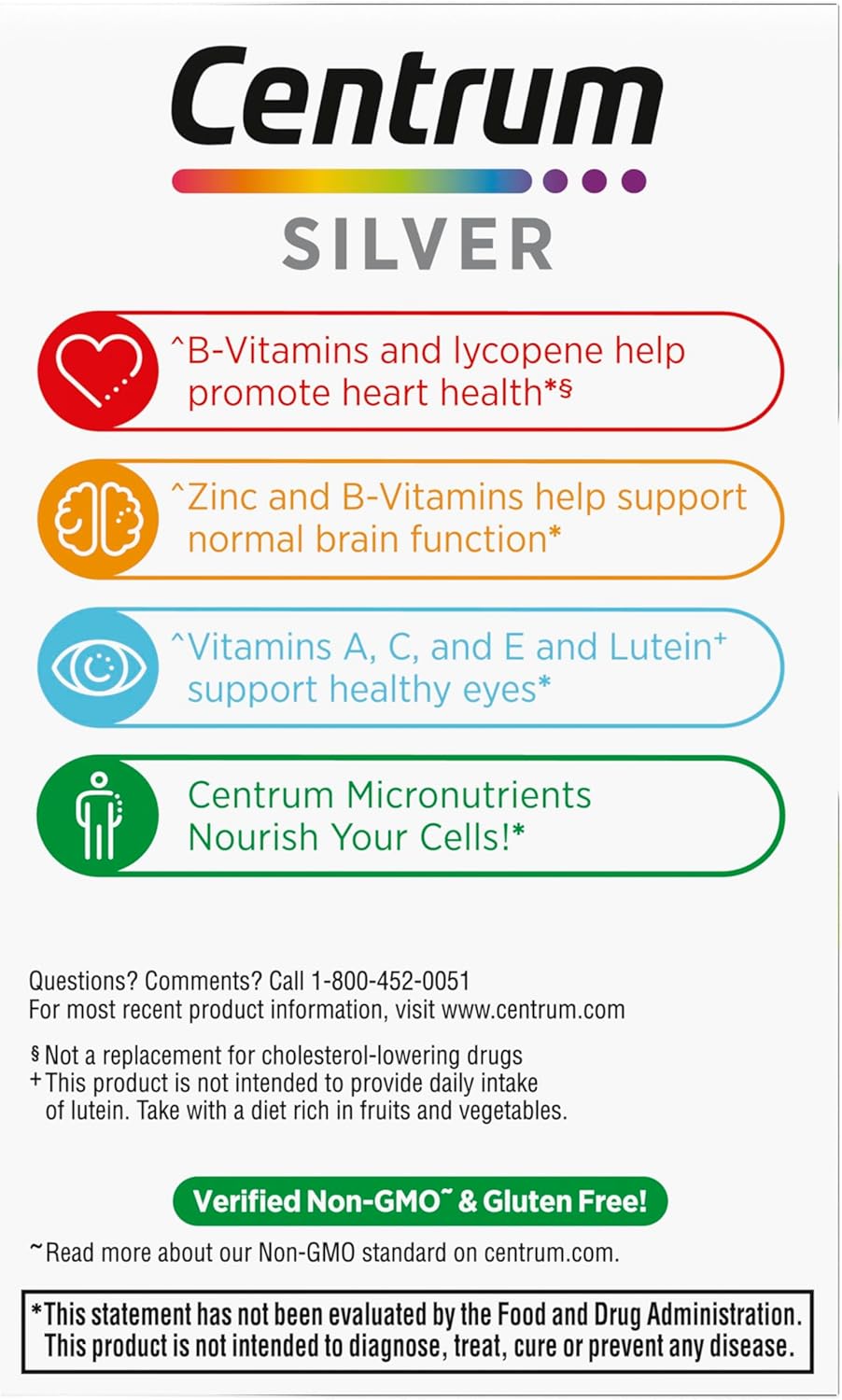 Centrum Silver Multivitamínico para Adultos 50+, 125 Comprimidos