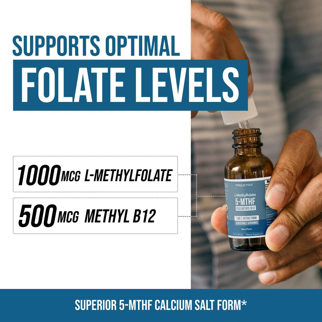 Organic Methyl Folate 1000 mcg + Methyl B12 Cofactor – Metilfolato Activo 5-MTHF, Sabor Baya Orgánica, Líquido Sublingual (1 oz)