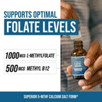 Organic Methyl Folate 1000 mcg + Methyl B12 Cofactor – Metilfolato Activo 5-MTHF, Sabor Baya Orgánica, Líquido Sublingual (1 oz)