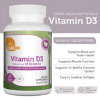 Zahler - Vitamina D3 Avanzada 10.000 UI, 120 Cápsulas Blandas - Apoyo para Huesos, Dientes, Músculos e Inmunidad