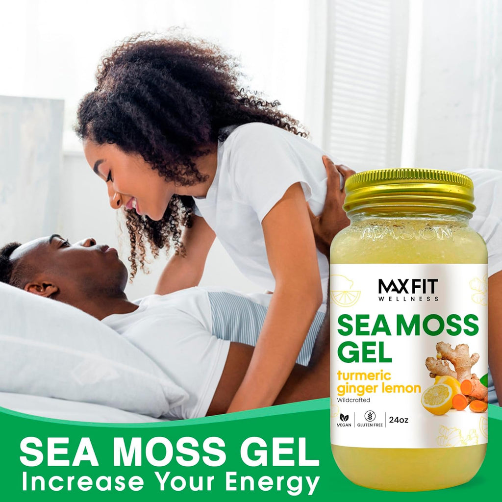 MAX FIT Gel de Musgo de Mar con Cúrcuma, Jengibre y Limón (24 oz) - Silvestre de Santa Lucía | 92 Vitaminas y Minerales | Puro y No-GMO