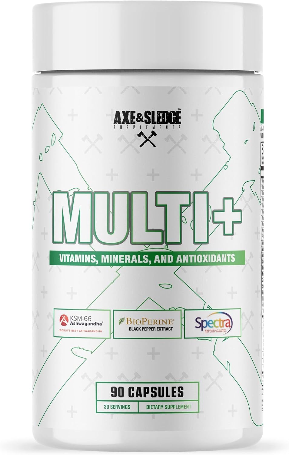 Axe & Sledge Multi Plus Multivitamin | 24 Vitaminas y Minerales Biodisponibles, Ashwagandha | Multivitamínico para Mujeres y Hombres | 90 Cápsulas, 30 Dosis