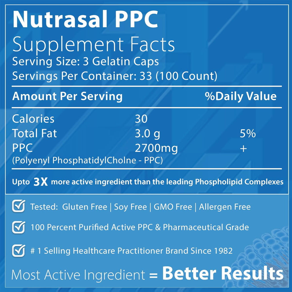 Nutrasal PhosChol PPC Polyenyl PhosphatidylCholine - 300 Cápsulas de Gelatina Blanda - 2,7 g por ración