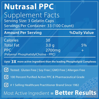 Nutrasal PhosChol PPC Polyenyl PhosphatidylCholine - 300 Cápsulas de Gelatina Blanda - 2,7 g por ración – Image 2