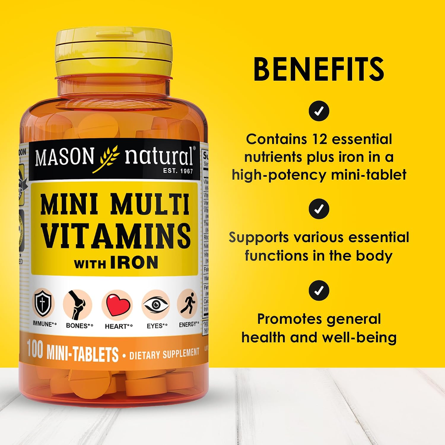 MASON NATURAL Mini Multivitamin with Iron, Gluten-Free, 100-Day Supply