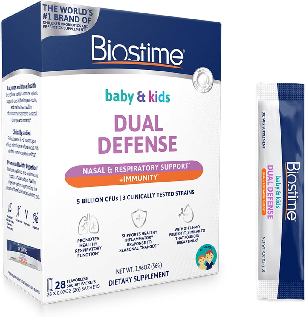 Biostime Baby & Kids Dual Defense – Probióticos y Prebióticos para el Apoyo Respiratorio e Inmunitario | 28 Sobres