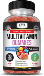 Kaya Naturals Adult Multi Vitamin Gummy - Multivitamínico en Gominolas para Adultos con Biotina, Vitamina A, B12, C, E, Zinc y Ácido Fólico - Sabor Fresa - Sin Gluten