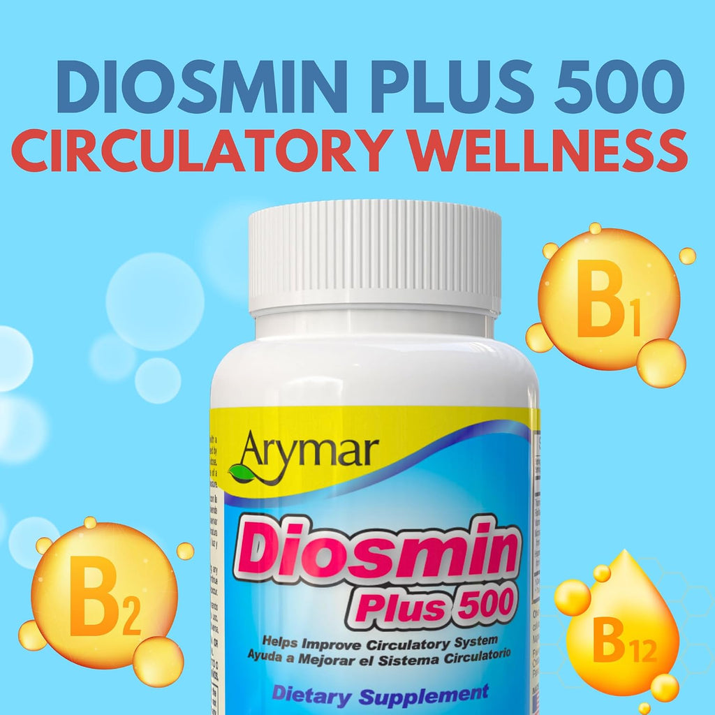 Arymar Diosmin 500mg con Complejo B - Fórmula Circulatoria para la Integridad de las Venas y el Flujo Sanguíneo Normal, 60 Cápsulas