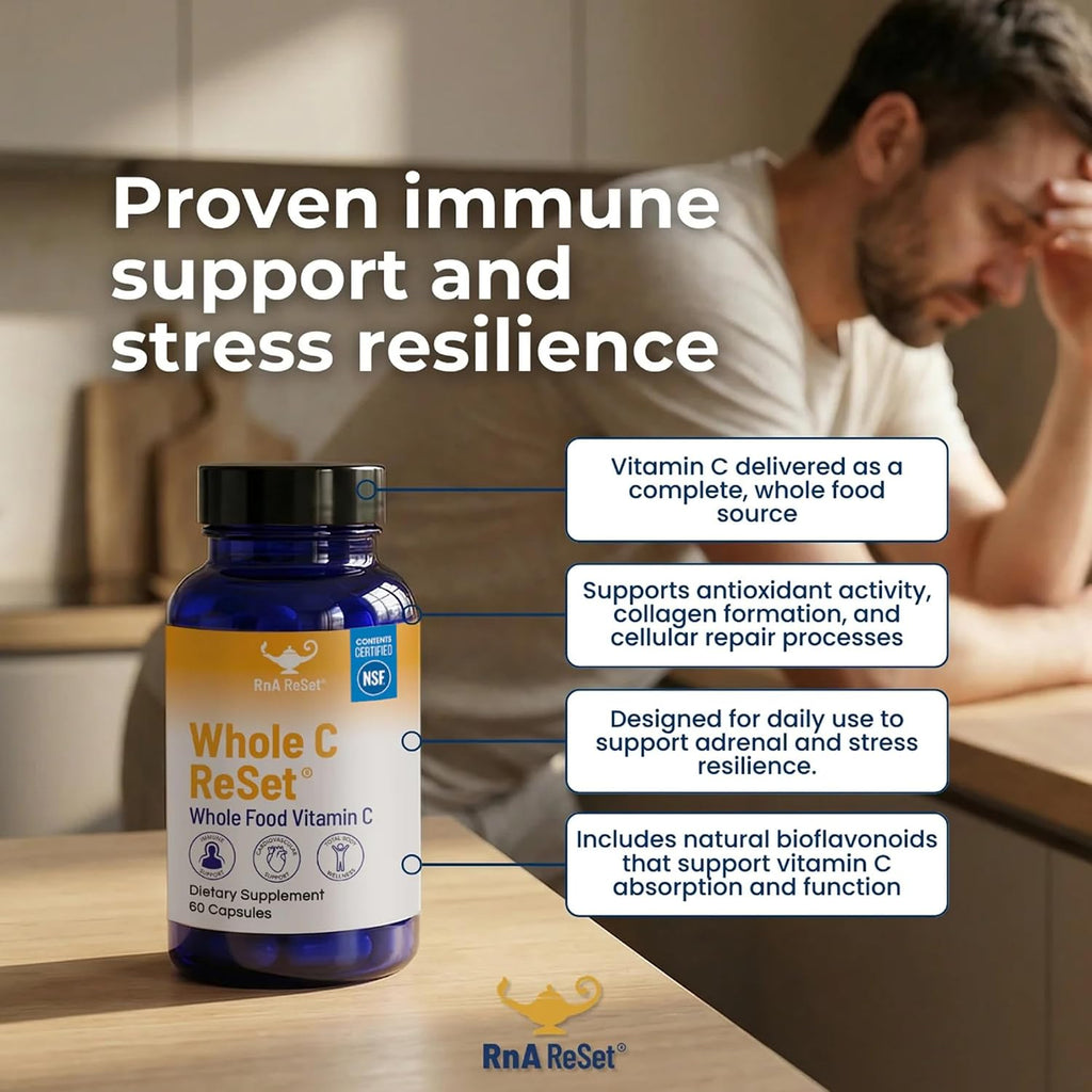 RnA ReSet Whole C Reset – Complejo de Vitamina C Orgánico con Bioflavonoides y Polifenoles, 60 Cápsulas