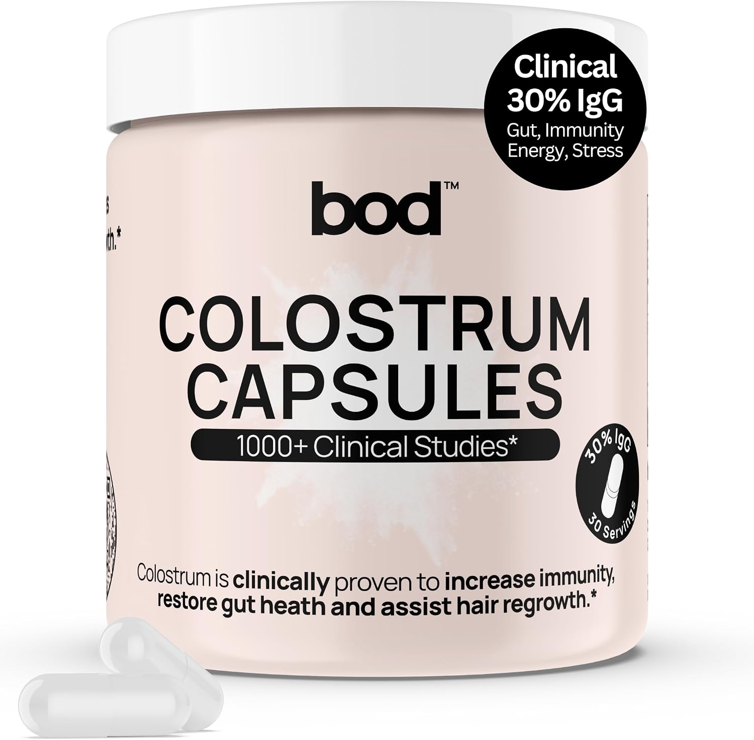Bod Colostrum Capsules, Calostro Bovino en Cápsulas con 30% IgG, 30 Servicios
