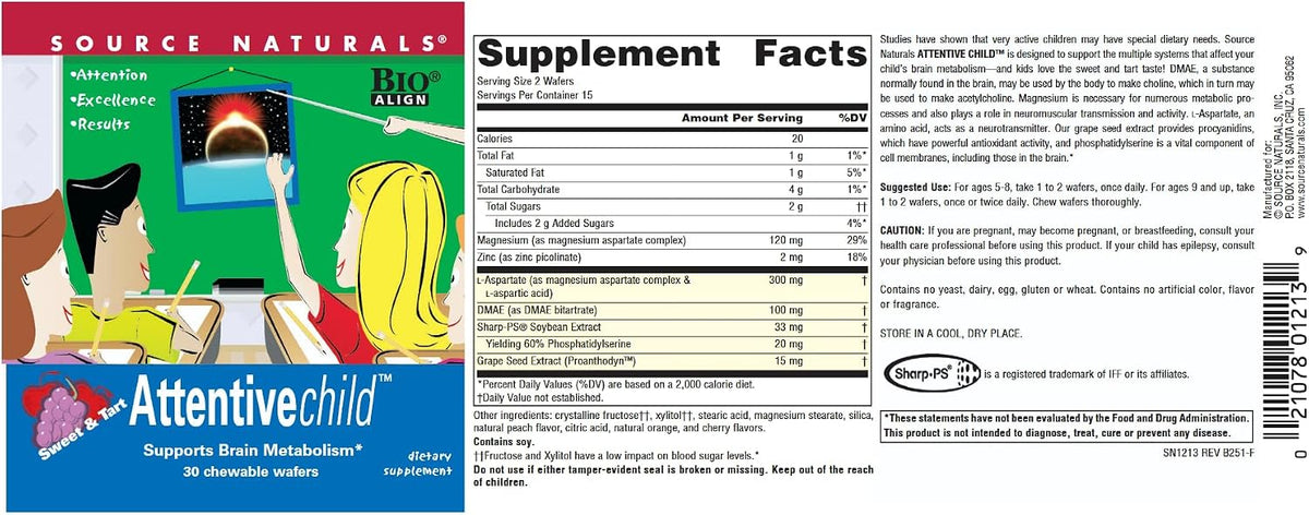 Source Naturals Attentive Child – Obleas – DMAE (dimetilaminoetanol): Compuesto que puede favorecer la producción – Image 4