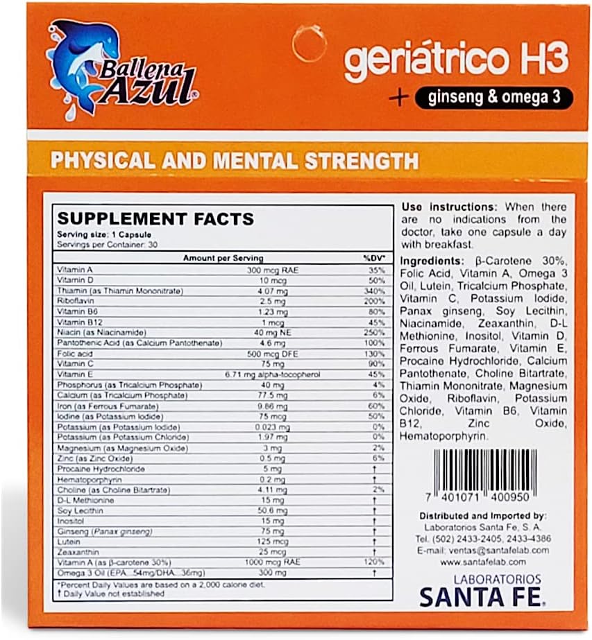 Ballena Azul Multivitamínico Geriátrico con Ginseng y Omega 3